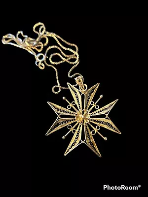 Very Old MALTESE CROSS Sterling Silver Necklace-Very Good ! • $9.99
