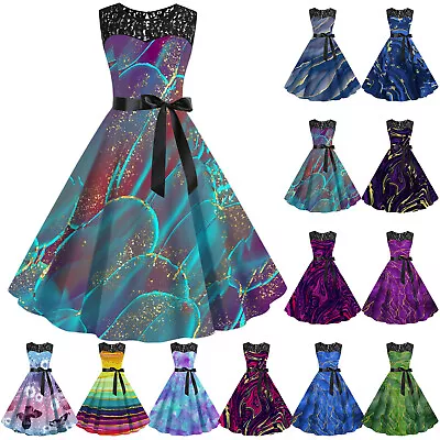 Womens 1950s Vintage Rockabilly Swing Dress Lace Cocktail Prom Party Dress K5 • $27.38