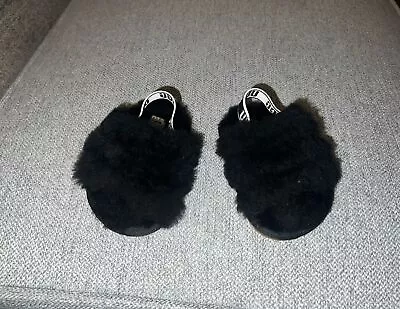 Baby Girls Black Fluff Yeah Ugg Slippers Elastic Heel Size 2/3 Infant • $21.50