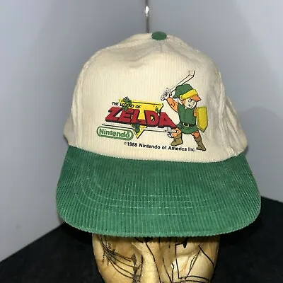 Vintage 1988 The Legend Of Zelda Nintendo Corduroy Green & White Hat Cap • $99.95