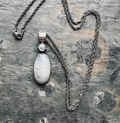 Vintage Moonstone Pendent Necklace Sterling Silver 925 • $34