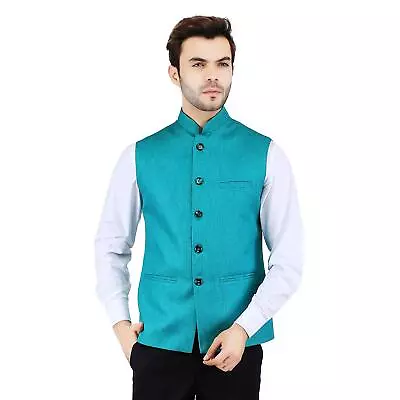 Badoliya & Sons Men's Nehru Jacket (Jute-BGreen-44_Bottle Green_44) • $60.94