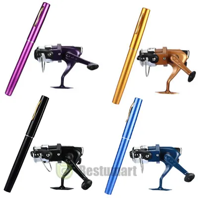 Mini Portable Pocket Fish Pen Shape Aluminum Alloy Fishing Rod Pole + Reel • $13.99