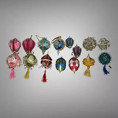 Vintage 1960’s Handmade Push Pin Beaded Sequin Christmas Ornaments 15 Pieces • $150.88