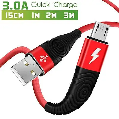 HeavyDuty Micro USB Charging Cable Braided Fast Phone Charger Long Lead 1m 2m 3m • £3.75