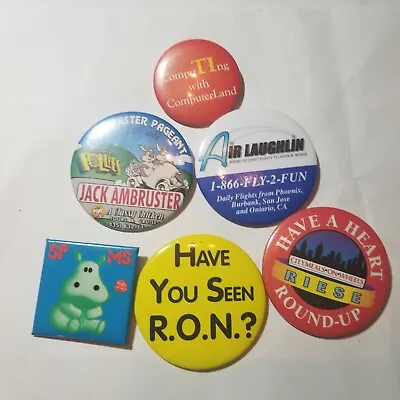 Lot Of 6 Vintage Pin Back Buttons 80s 90s Advertising • $9.99