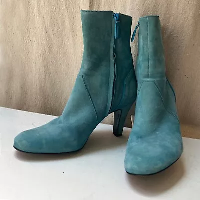 Antonio Melani Blue Turquoise Suede Ankle Boots US Size 7 Made In Italy Elegant • $37