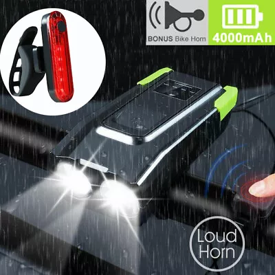 15000LM Bike Light W/ Horn 2*T6 LED USB Rechargeable 6 Modes Front Lamp Bicycle • $24.99