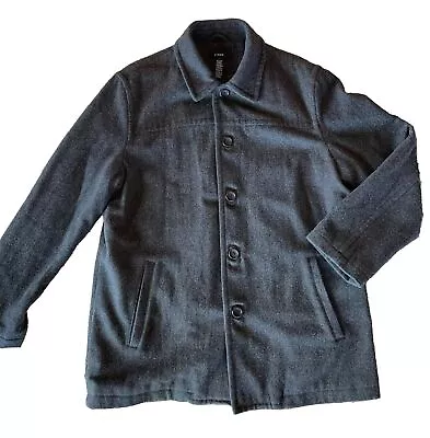 J Crew Dark Grey Wool Pea Coat Mens Sz L Quilted Liner Heavyweight Winter Jacket • $80
