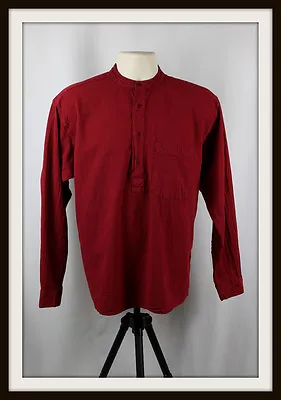 Wine Red ~ Collarless Long Sleeve Grandad Shirt ~ 100% Cotton ~ S M L Xl Xxl • £21.50