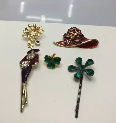 Lot Of 5 Vintage Enamel Star Fireworks Hat Woman Clover Brooches Pins Hairpin • $39.99