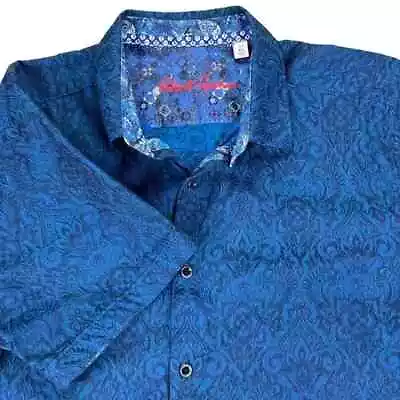 Robert Graham Shirt Men XL Classic Fit Blue Paisley Floral Flip Collar Button Up • $39