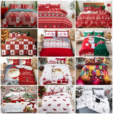 $37.99 • Buy Christmas Santa Quilt/Duvet/Doona Cover Set Single Double Queen King Size Bed AU