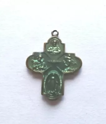 Vtg Scapular Green Enamel Medal 1 In Jesus Mary Saints France  • $14