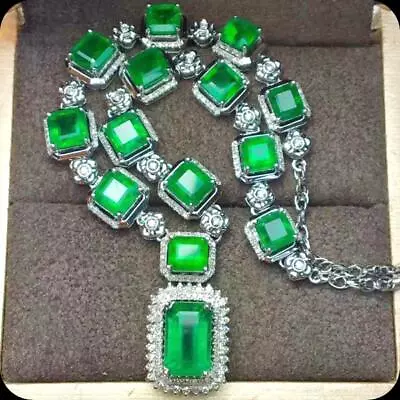 14k White Gold Luxury Vintage Exaggerated Necklace  Green Emerald Party Wedding • $109.79
