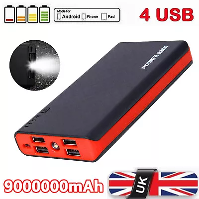 9000000mAh Power Bank 4 USB Fast Charger External Battery Pack For Mobile Phone • £9.99