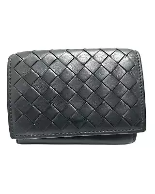 Pre Loved Bottega Veneta Black Leather Trifold Wallet With Multiple Compartments • $330
