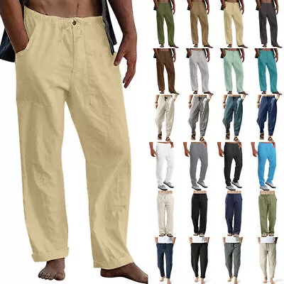 Mens Cotton Linen Harem Pants Elasticated Waist Summer Baggy Joggers Trousers 46 • £12.49