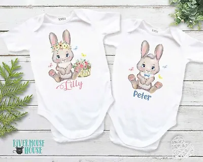 Baby Bunny Bodysuit Personalised First Easter Rabbit Custom Newborn Rompers • $25