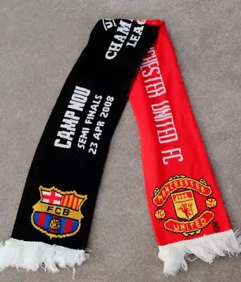 MANCHESTER UNITED V BARCELONA Football Scarf 2008 Champions League Semi Final • $16.41