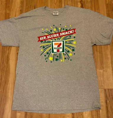 7-11 Gray T-Shirt - Sip Slurp Snack! - Size Large - Port & Company - 7-11 Logo • $14.99