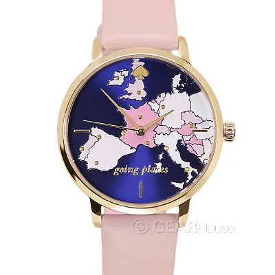 Kate Spade NY Womens Going Places Metro Watch Blue Map Dial Pink Leather Band • $68.90