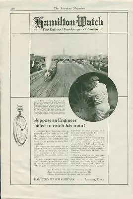 C1920 Hamilton Pocket Watch Railroad Timekeeper Of America Print Ad Engineer RRY • £13.77