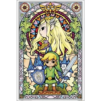 2022 NINTENDO LEGEND OF ZELDA STAINED GLASS WINDOW POSTER NEW 24x36 FREE SHIP • $14.99