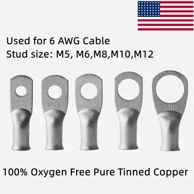 6 AWG Gauge Cable Lugs Ring Terminals Battery Wire Connectors Pure Copper Tinned • $7.95