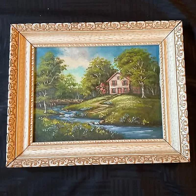 VINTAGE Cottage Landscape Original Oil PAINTING Hand Painted Signed On Back • $132
