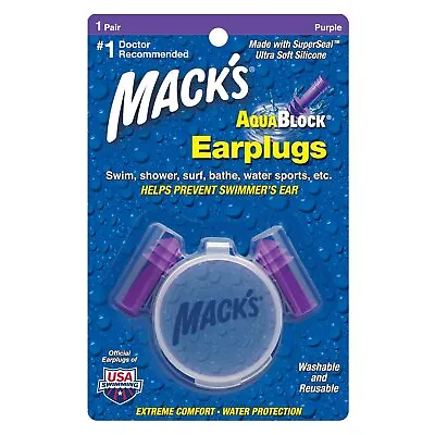 Mack's Aqua Block Swimming Ear Plugs (1 Pair) Purple • £5.95