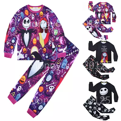 Kids Girls Boys Nightmare Before Christmas Pyjamas Nightwear Tops Pants PJs Set • £11.99