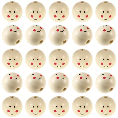 20 Smile Wooden Beads Round Loose Doll Head DIY Crafts-SC • £8.99