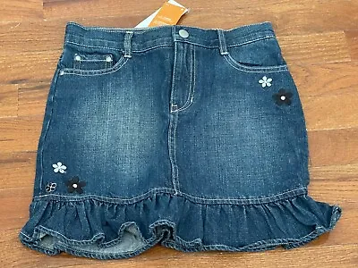 New Gymboree Girls Denim Ruffle Skirt With Black And White Flowers Size 9 • $18.50