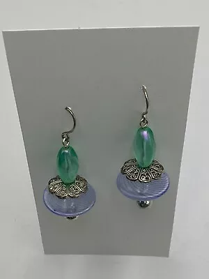 Blown Glass Argentium Silver Earrings Beautiful Turquoise And Blue Swirl ￼ • $15