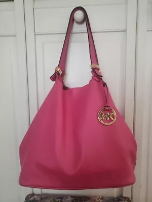 Michael Kors Pink Leather Logo Charm Hobo Shoulder Bag • $35.99