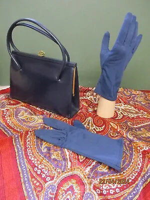 Navy Leather 1940's War Related Handbag - Scarf & Gloves - B • £18
