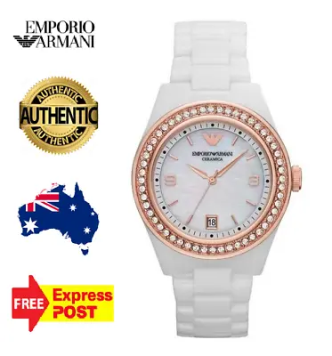 New Emporio Armani Ar1472 Mother Of Pearl White/rose Gold/crystal Ladies Watch • $279.99