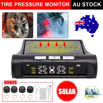 Tyre Pressure Wireless Solar Auto TPMS 4 Sensors PSI Car Tyre Monitoring System • $26.95