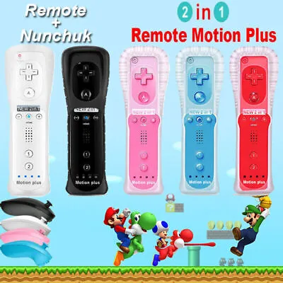 2in1 Motion Plus Remote / Nunchuck Controller For Wii & Wii U Wiimote Attachment • $18.99