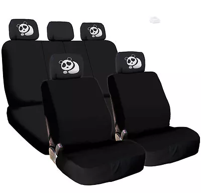 For VW New Black Flat Cloth Car Truck Seat Covers And Panda Headrest Cover • $38.92
