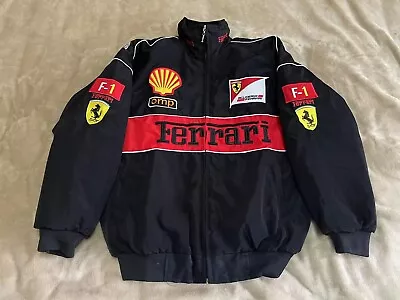 Adult F1 Vintage Racing Jacket Black Ebroidered Cotton Padded Ferrari Jacket • $70