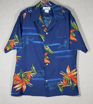$39 • Buy Penny's Hawaii Hawaiian Large Shirt Used Blue Floral Polyester L S/s