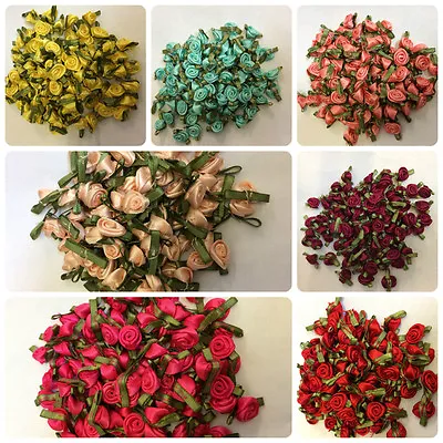£2.99 • Buy Satin Ribbon Roses Buds Embellishments Large 24 Colours 