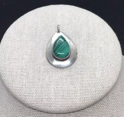 Vintage Sterling Silver 925 Malachite Stone Pendant V369 • $14.99