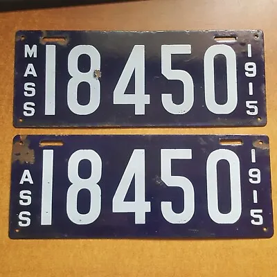 1915 Massachusetts License Plate Pair #18450 Porcelain ING-RICH Mfg. • $169