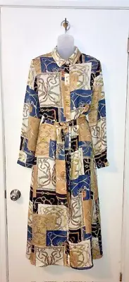 J.Mclaughlin Midi Silk-Blend Maxi Shirt Dress Equestrian Print Size Large • $50