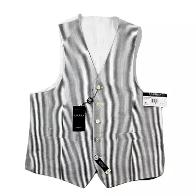 Lauren Ralph Lauren Blue Seersucker Cotton Vest Mens Medium UltraFlex Classic • $32.95