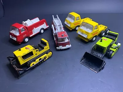 Set Of 6 Tonka Pressed Steel Bulldozer Truck Semi 70s Tootsietoy Mini Fire Truck • $25.50