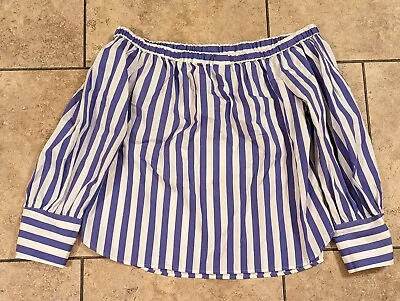 J Crew Thomas Mason Top Shirt Sz 10 Blue White Stripe Off The Shoulder • $22